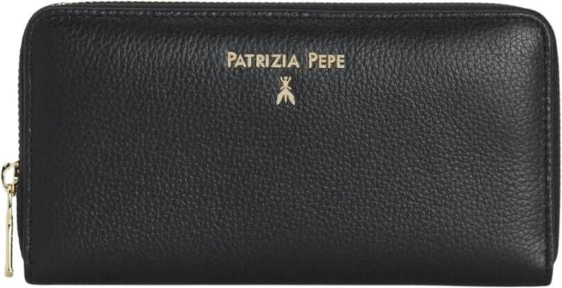 PATRIZIA PEPE Zwarte leren portemonnee met gouden metalen vliegdecoratie Black Dames