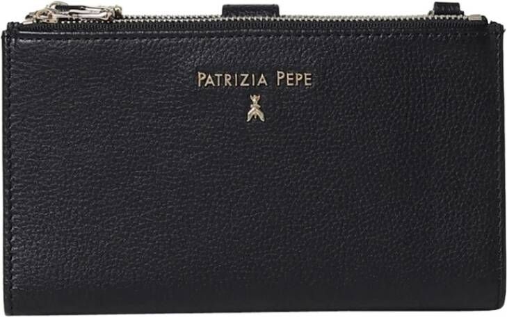 PATRIZIA PEPE Zwarte leren portemonnee met kliksluiting en schouderband Black Dames