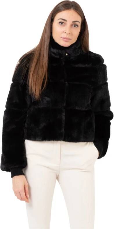 PATRIZIA PEPE Fluffy Korte Synthetische Stof Jas Zwart Dames