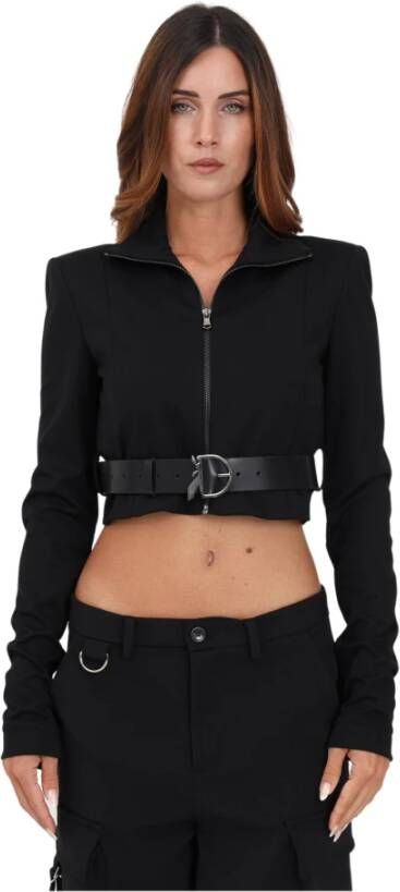 PATRIZIA PEPE Stijlvolle Zip-Up Sweatshirt met Unieke Stofcombinatie Black Dames