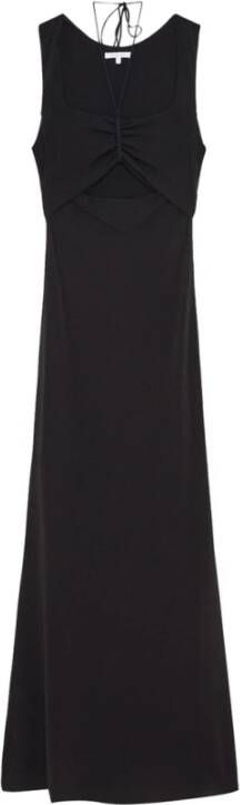 PATRIZIA PEPE Zwarte Jersey Maxi Jurk met Vierkante Halslijn en Uitlopende Pasvorm Zwart Dames