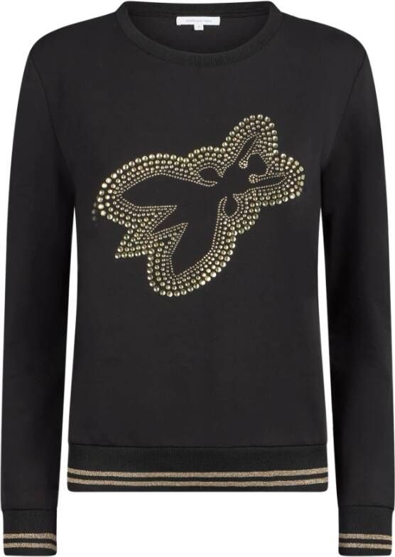 PATRIZIA PEPE Zwarte Katoenen Sweatshirt met Ronde Hals en Gouden Rhinestone FLY Logo Black Dames