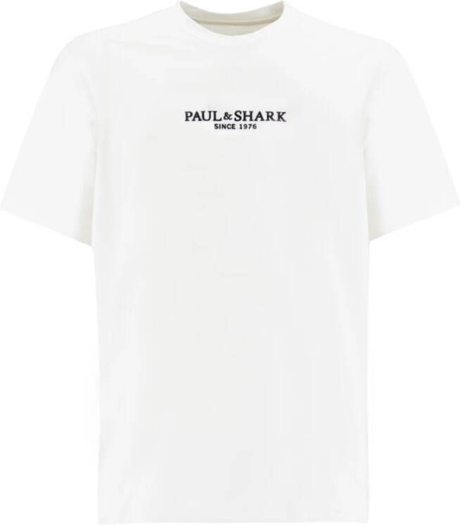PAUL & SHARK Biologisch katoenen T-shirt met reliëf haaienprint Wit Heren