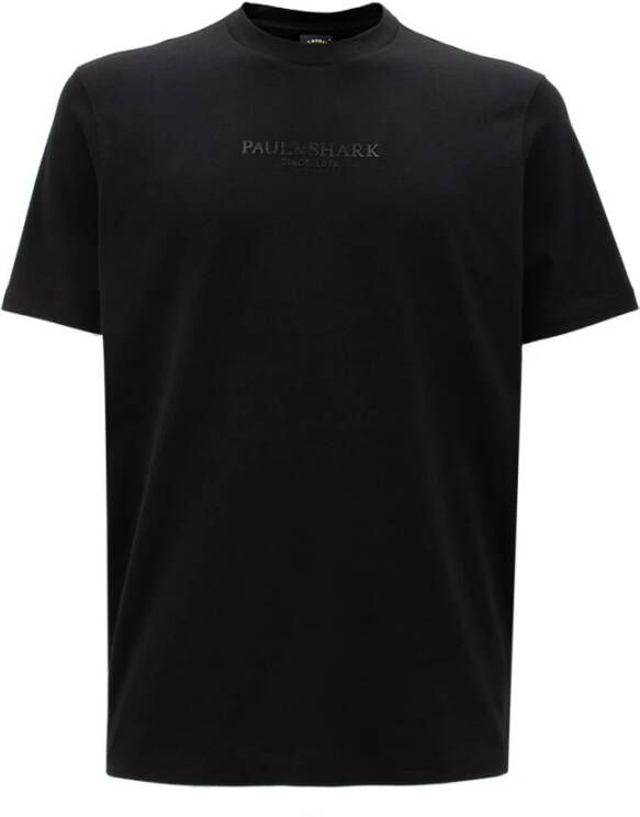 PAUL & SHARK Biologisch katoenen T-shirt met reliëf haaienprint Zwart Heren