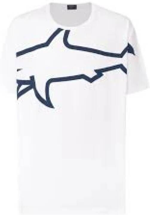 PAUL & SHARK Blauw Haaienprint Katoenen T-Shirt Wit Heren