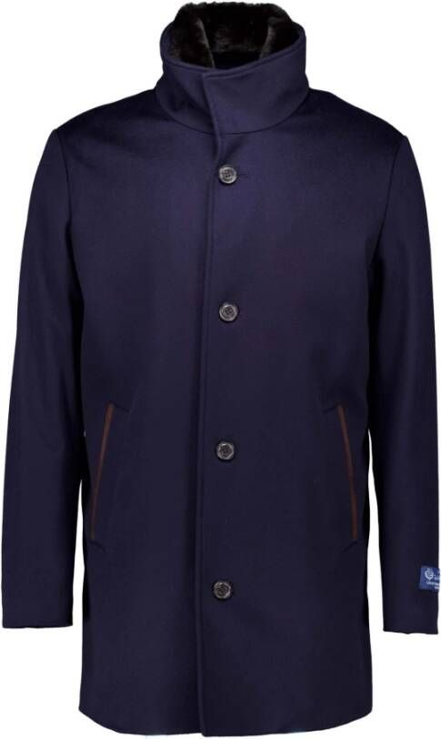 PAUL & SHARK winterjas donkerblauw effen rits + knoop wijde fit