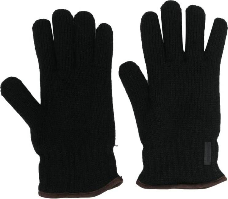 PAUL & SHARK Geribbelde wollen handschoenen 100% zuivere wol Zwart Heren