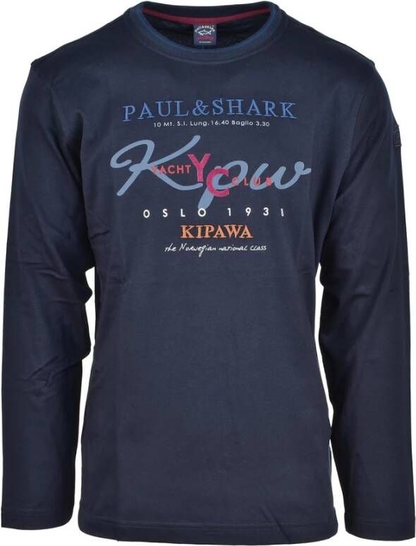 PAUL & SHARK Heren Middernachtblauw Katoenen T-Shirt Blauw Heren