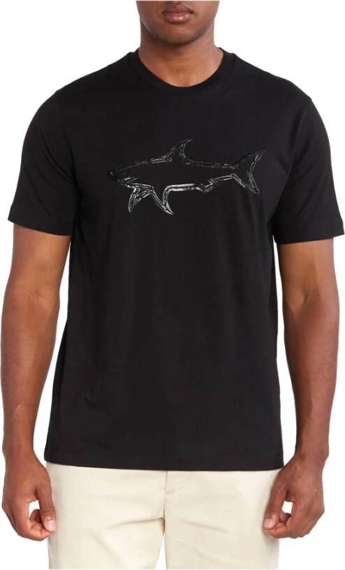 PAUL & SHARK Heren T-shirt van katoen met bedrukte haai 12311633 in zwart Black Heren