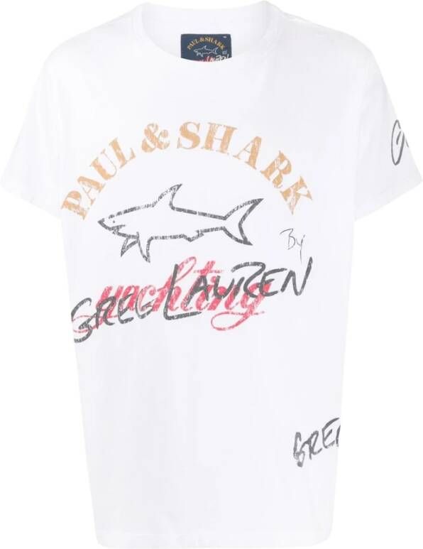 PAUL & SHARK Logo Bedrukt Crewneck T-shirt Wit Heren