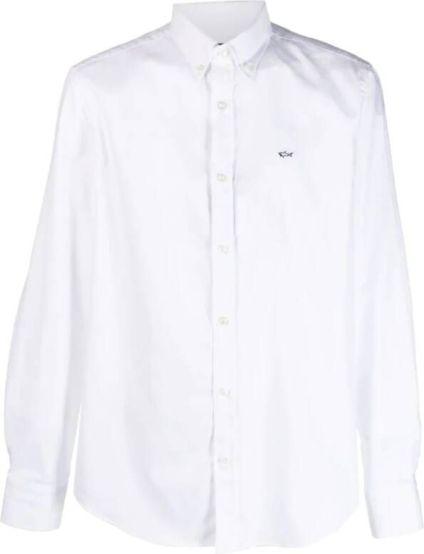 PAUL & SHARK Logo Katoenen Overhemd Aangepaste Pasvorm Wit Heren