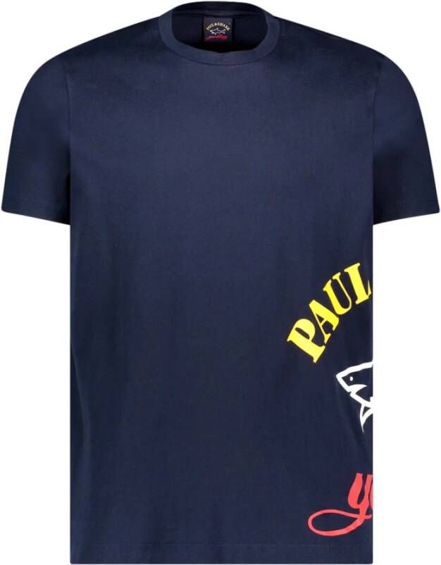 PAUL & SHARK Logo Print T-Shirt Regular Fit Blauw Heren