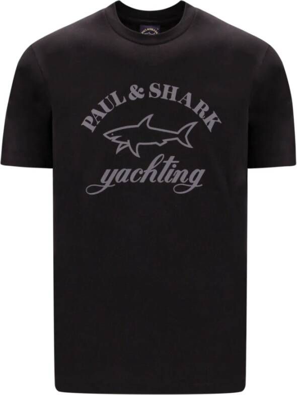 PAUL & SHARK Organisch katoenen T-shirt met logo print Zwart Heren