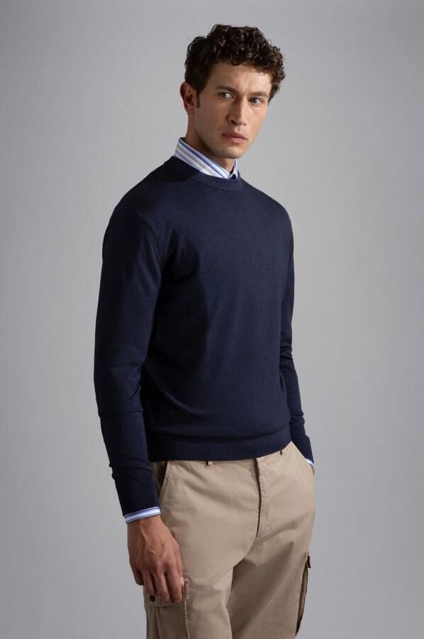 PAUL & SHARK Marineblauwe Gekleurde Biologisch Katoenen Crew Neck Trui Blue Heren - Foto 2