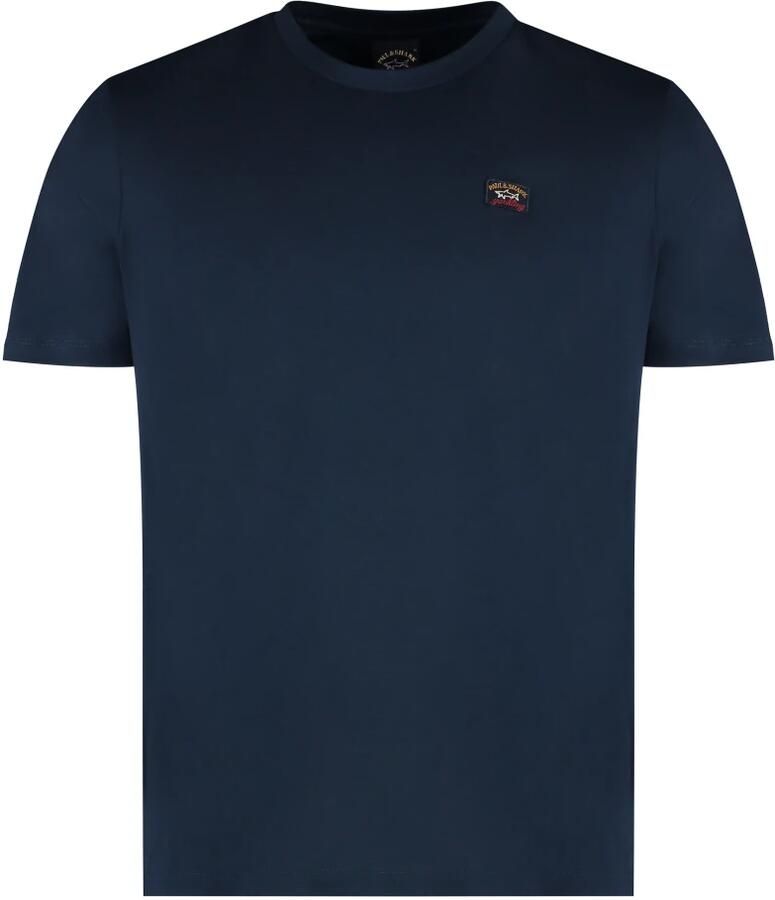 PAUL & SHARK Geribbelde kraag katoenen ronde hals T-shirt Blue Heren