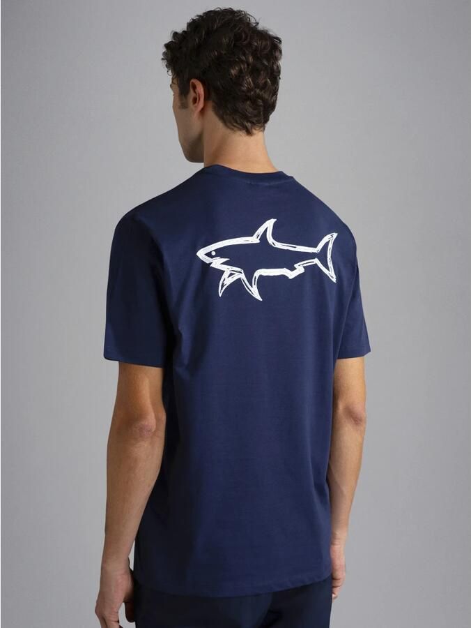 PAUL & SHARK Katoenen Shark Print T-Shirt (Blauw) Blue Heren