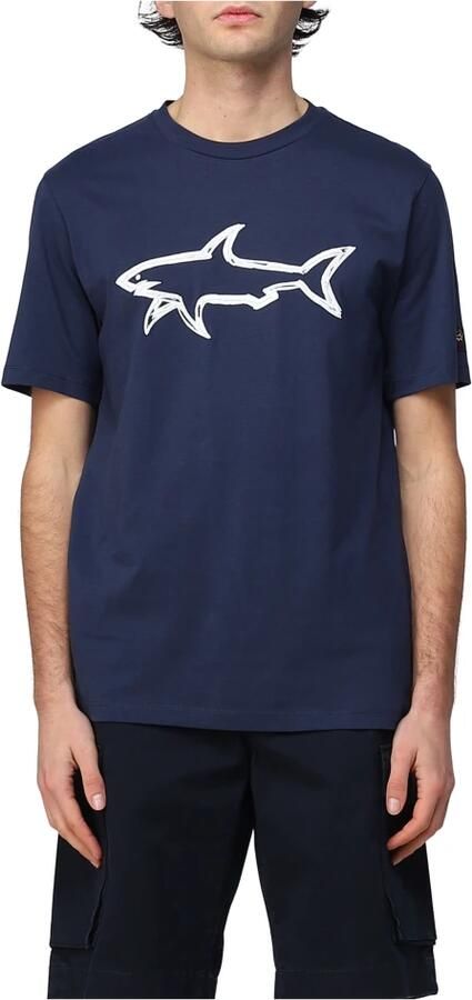 PAUL & SHARK Haai Print Katoenen T-Shirt Blauw Heren - Foto 4