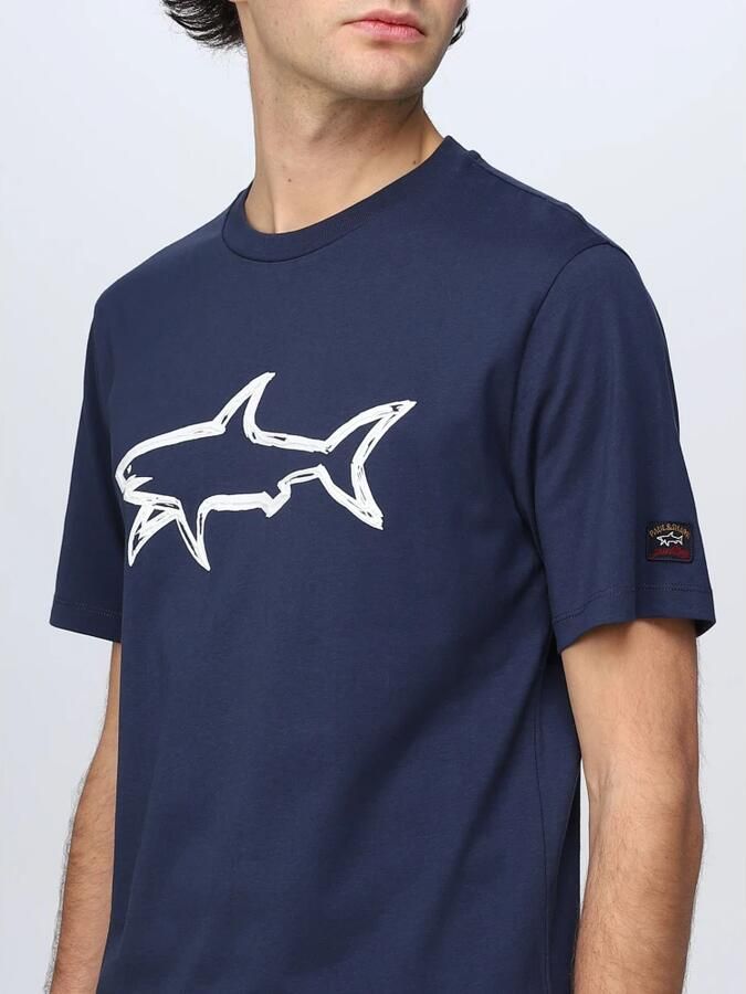 PAUL & SHARK Haai Print Katoenen T-Shirt Blauw Heren - Foto 2