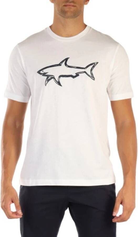 PAUL & SHARK Heren T-shirt van katoen met bedrukte haai 12311633 in wit White Heren