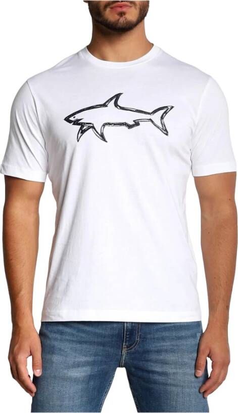 PAUL & SHARK Heren T-shirt van katoen met bedrukte haai 12311633 in wit White Heren