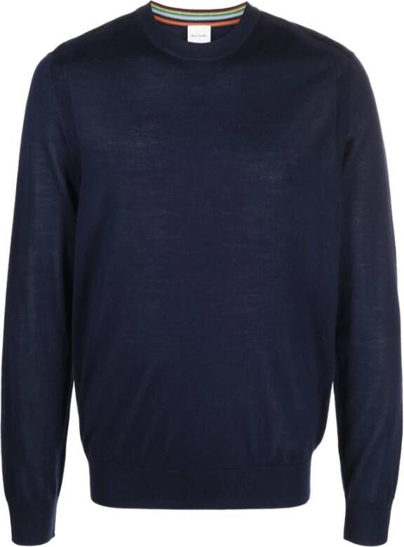 PS By Paul Smith Blauwe Merinowol Ronde Hals Trui Blue Heren