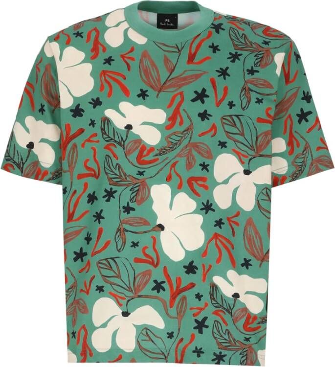 Paul Smith Emerald Green Sea Floral Print T-Shirt voor Heren Groen Heren