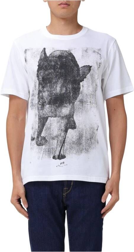 Paul Smith Heren Regular Fit Honden T-Shirt White Heren