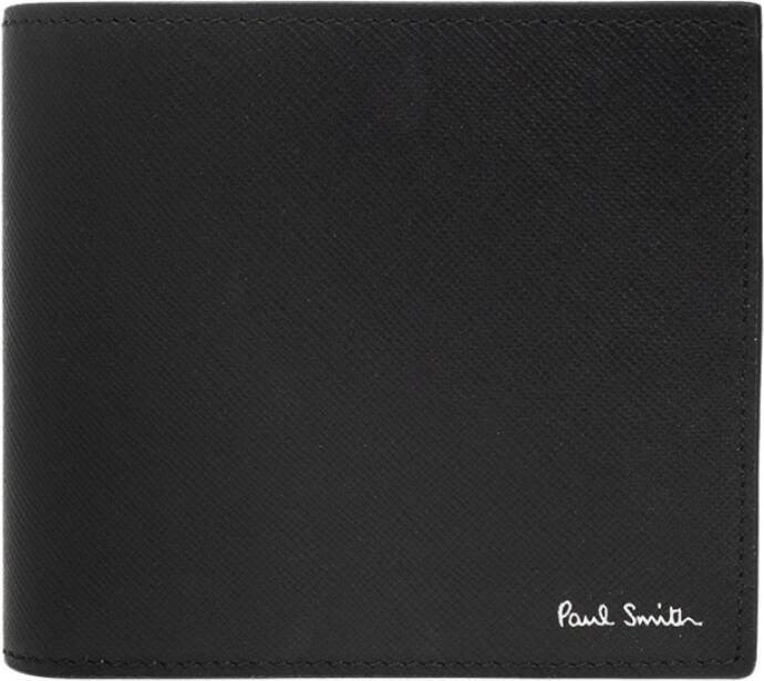 Paul Smith Stijlvolle leren bi-fold portemonnee met logo print Black Heren