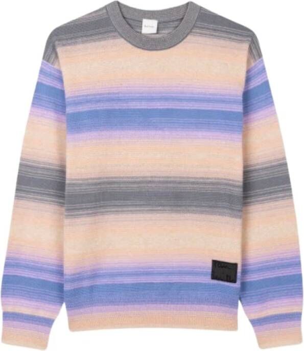 Paul Smith Peach Stripe Cotton Crewneck Sweater Grijs Heren