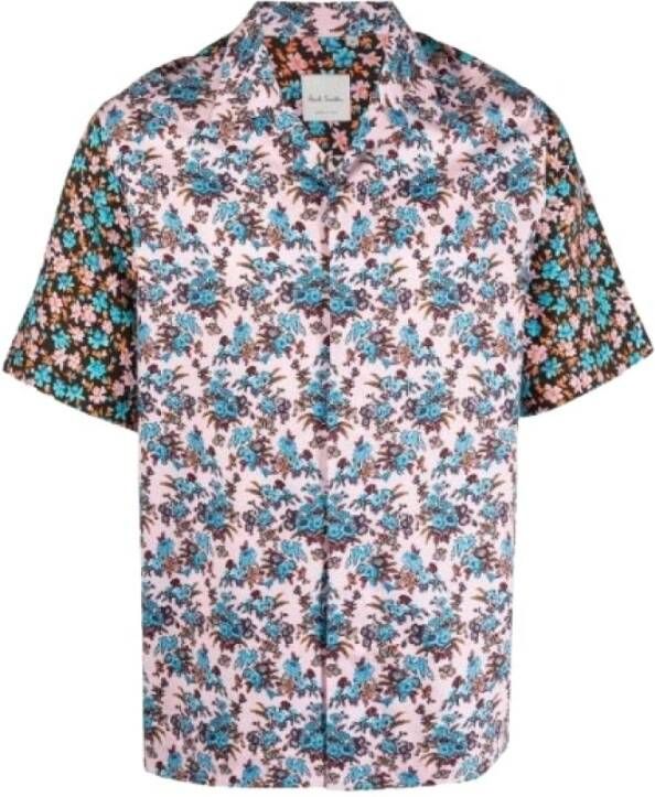 Paul Smith Rizo Floral Print Korte Mouwen Shirt Blauw Heren