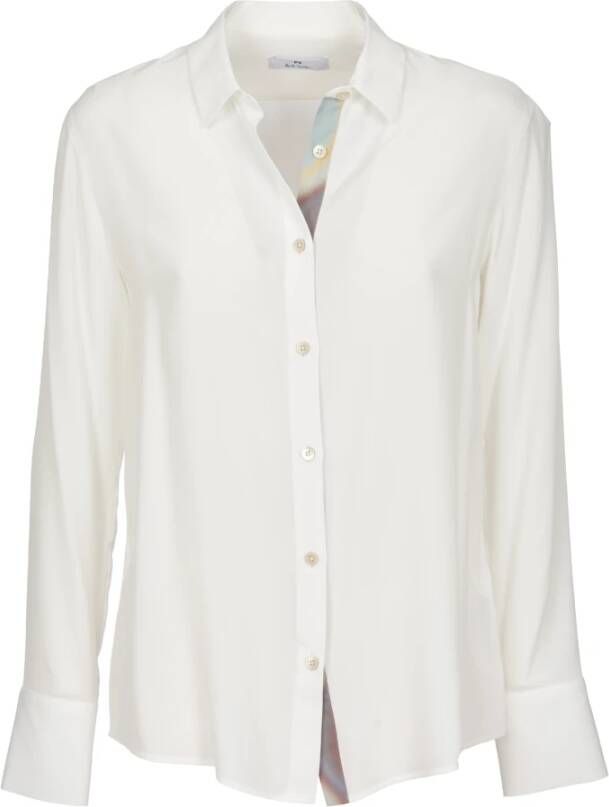 PS By Paul Smith Witte Zijden Shirt met Roze Details White Dames
