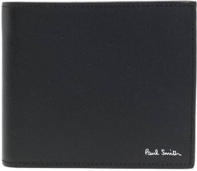 Paul Smith Stijlvolle leren bi-fold portemonnee met logo print Zwart Heren
