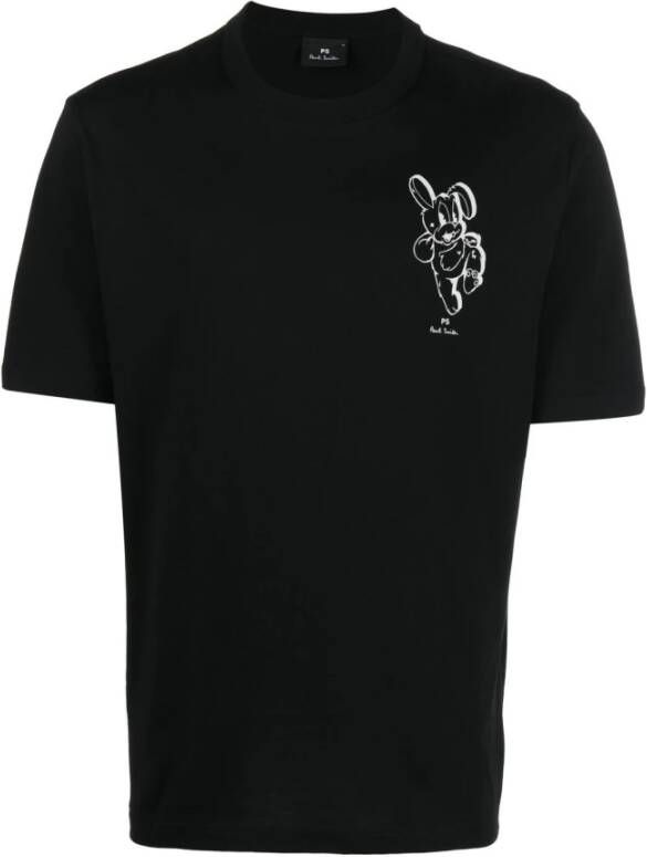 Paul Smith Konijn-Print Organisch Katoenen T-shirt Black Heren