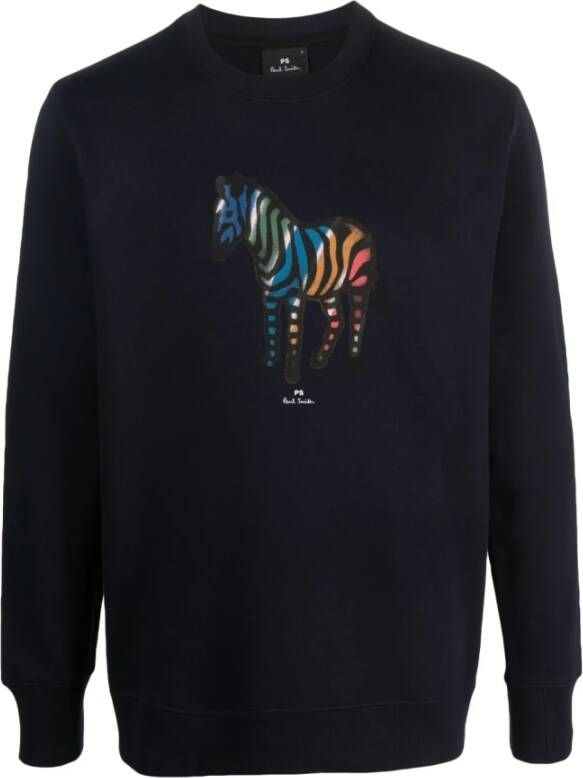 Paul Smith Zebra Print Navy Sweatshirt 100% Katoen Blue Heren