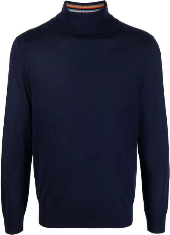 Paul Smith Middernachtblauwe Merinowollen Trui met Hoge Kraag Blauw Heren