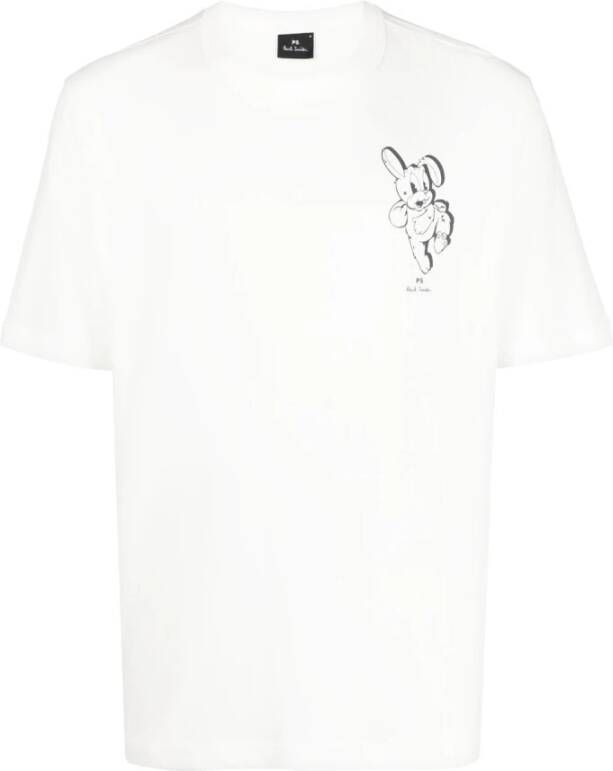 Paul Smith Wit Konijn-Print Biologisch Katoenen T-Shirt White Heren