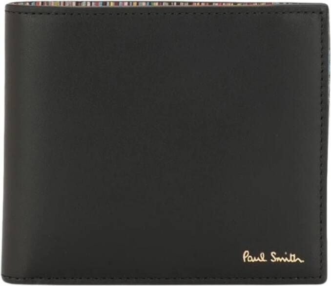 Paul Smith Zwarte Leren Billfold Portemonnee met Gouden Logo Belettering Zwart Heren