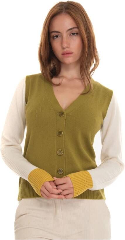 Pennyblack Bicolored Wol Cardigan met Knoopsluiting Groen Dames