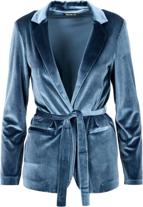 Pennyblack Velvet Jersey Jas met Ribbelwerk Blauw Dames