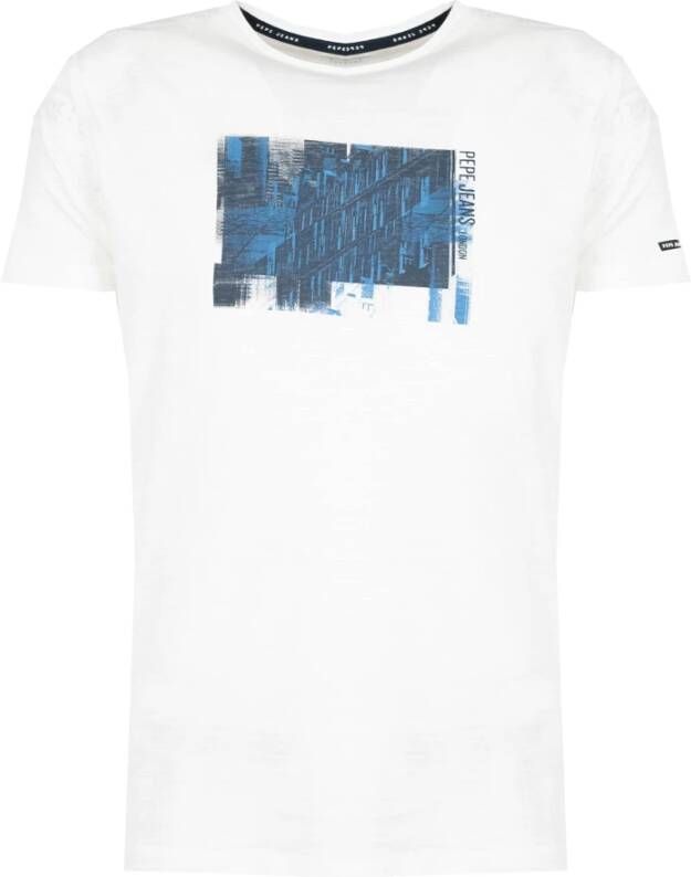 Pepe Jeans Aansluitend T-shirt met Ronde Hals en Decoratieve Print White Heren