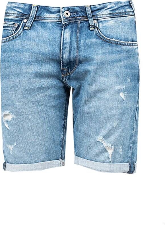 Pepe Jeans Denim Shorts met Vervaagd Effect en Opgeslagen Zoom Blauw Heren