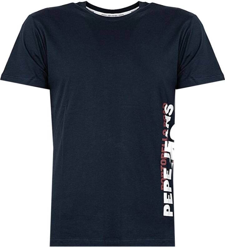 Pepe Jeans Eenvoudig Ronde Hals T-shirt met Merk Print Blauw Heren