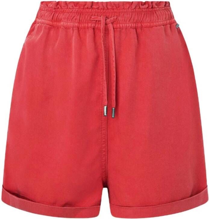 Pepe Jeans Koraalrode Shorts met Vetersluiting voor Dames Red Dames
