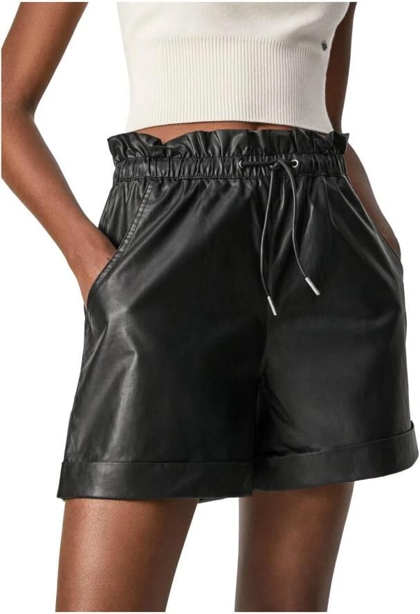 Pepe Jeans Jeanshotpants Becca van glanzende pu kwaliteit met rijgkoord en bindstrik - Foto 2