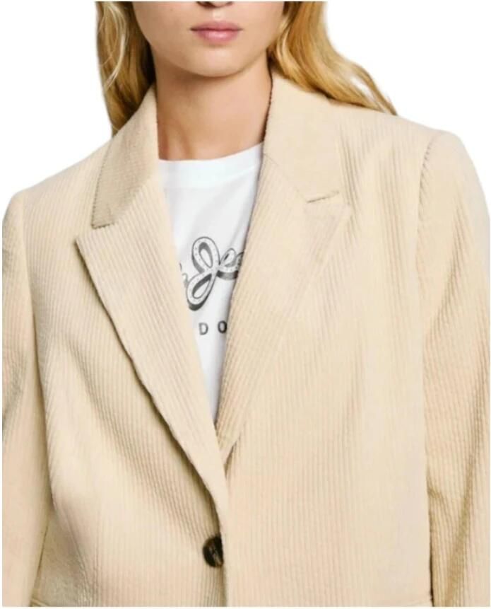 Pepe Jeans Beige Ribfluwelen Blazer Jas Beige Dames