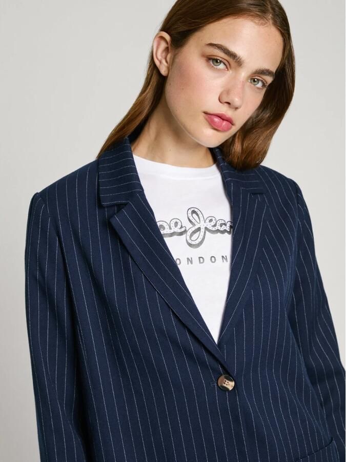 Pepe Jeans Blauwe Dori Dames Blazer Gestreept Blue Dames