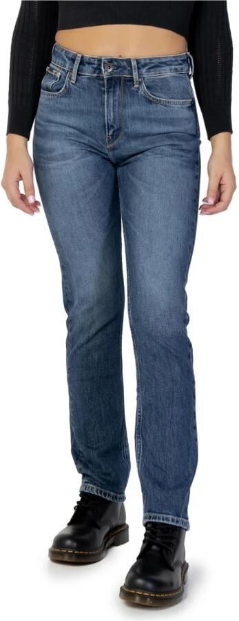 Pepe Jeans Blauwe effen dames jeans met versleten effect Blue Dames