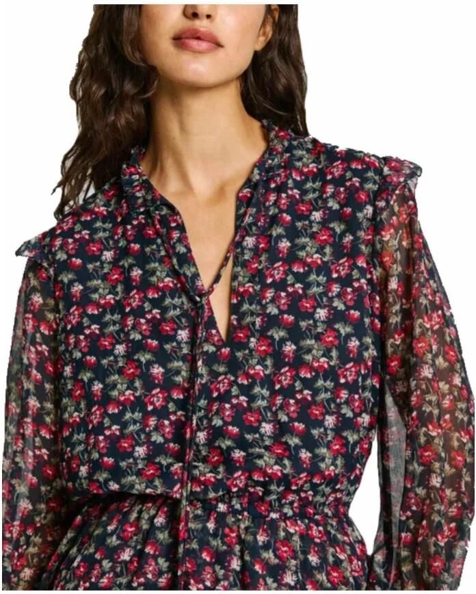 Pepe Jeans Bloemenjurk met transparante mouwen Multicolor Dames