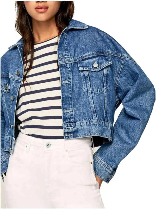 Pepe Jeans Crop Volt Chable Denim Jack Blue Dames