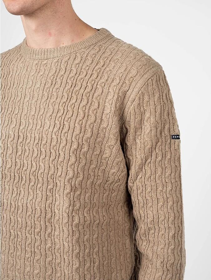 Pepe Jeans Eenvoudige Gebreide Trui met Decoratief Patroon Beige Heren - Foto 2